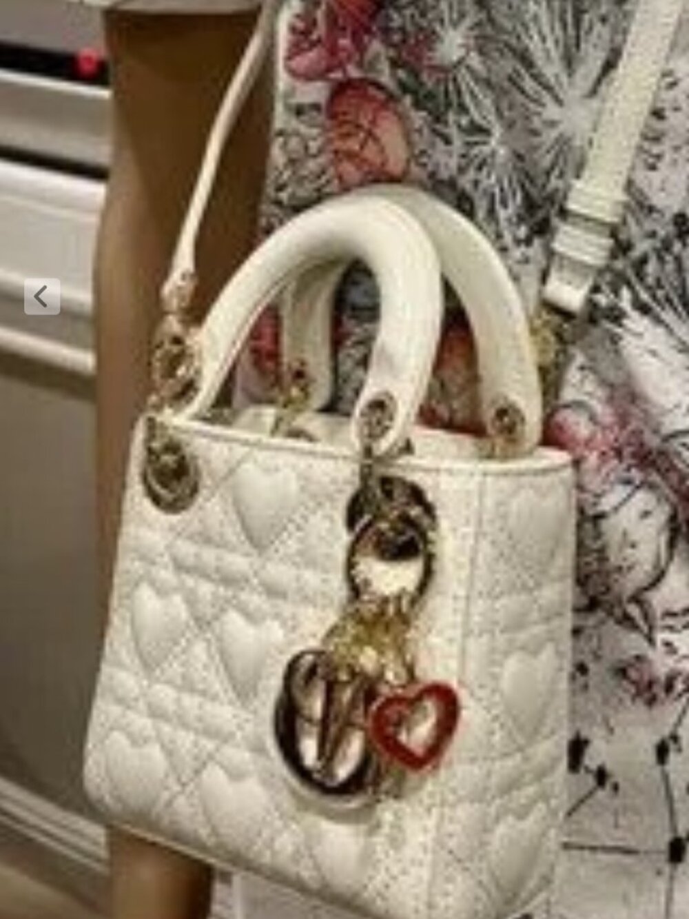 White Micro Cute Bag with Champagne Color Hardware and Bag Charm
